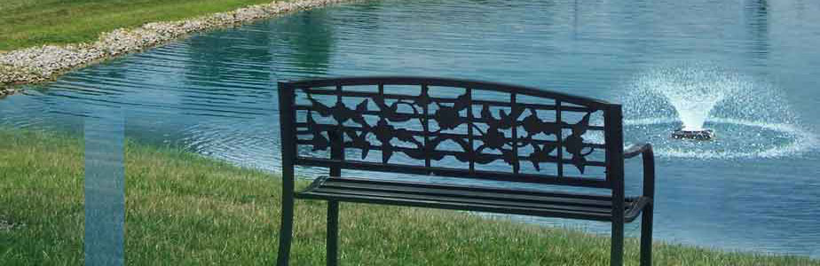 slide of visitors bench alongside pond